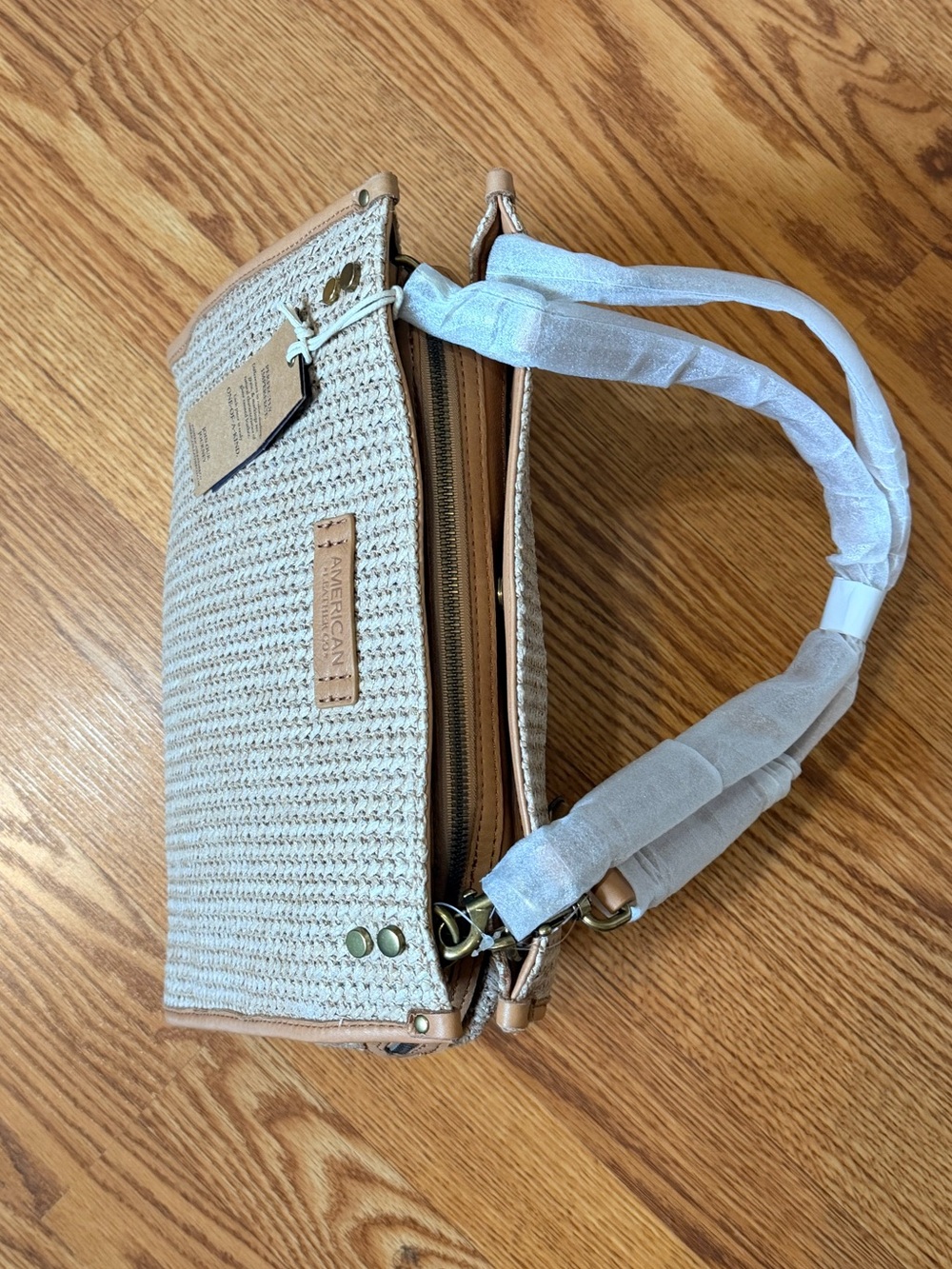American Leather Co Triple Entry Raffia Satchel - Vachetta NWT - Picture 7 of 8